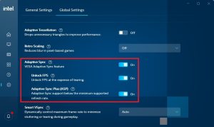 Intel Adaptive Sync 設定のパス